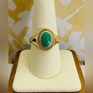 Gorjana 18k Gold Plated Brass Hand Painted Kelly Green Enamel Oval Ring SIZE 9